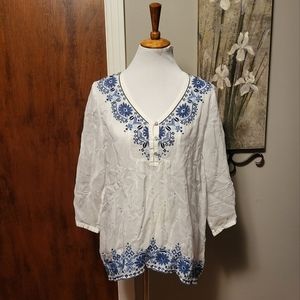 J. Jill Blouse Top Medium White Blouse Sheer Embroidery